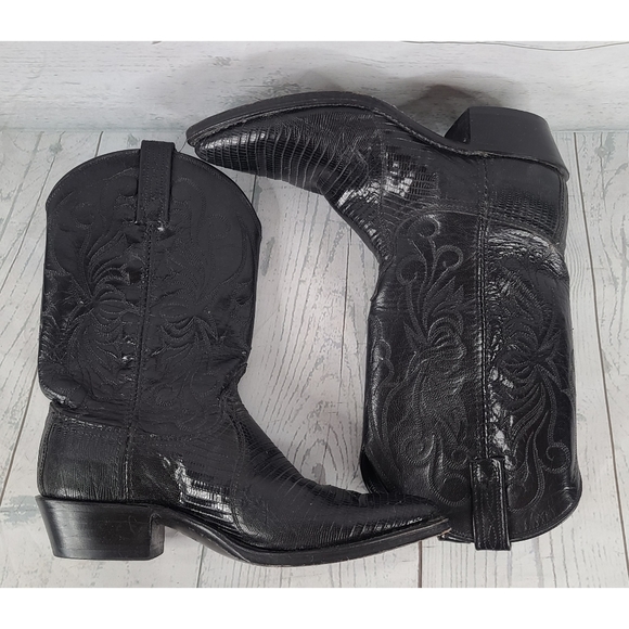 Dan Post 7.5 Medium Cowboy Boots Black Lizard Leather Great Western Boot Co - Picture 4 of 8